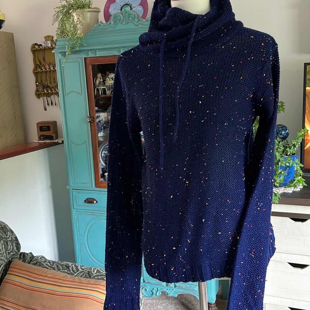 Navy sweater with flecks of multi color yarns